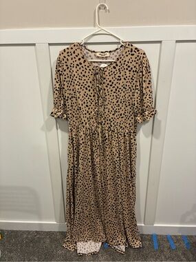 Beige Polka Dot Midi Dress